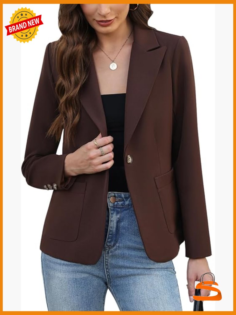 Women's Long Sleeve Blazer Business Casual Open Front Suit Jacket With Pockets